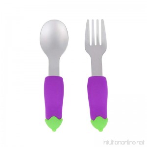 Baby Cool Vegetable Baby Training Fork and Spoon (2-Piece Set) Soft Non-Slip Design with Rounded Kid Safe Edges | Early Learning for Toddlers | Boys and Girls - (Eggplant) - B071W61JHH